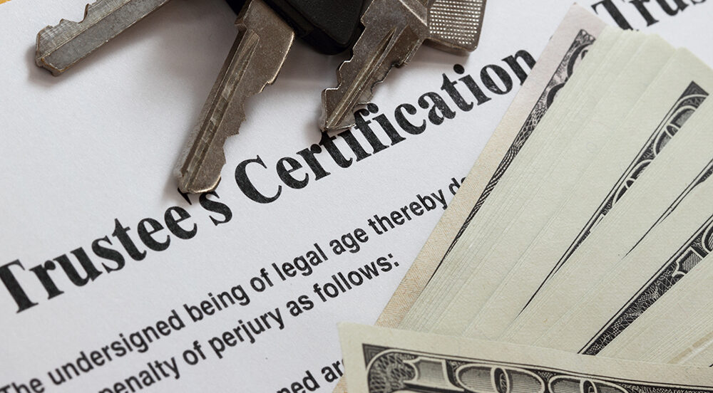 Trustee Certificate abstract with money and key