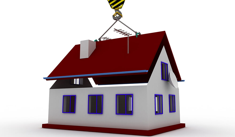 3d house and crane . house building. 3d rendered illustration