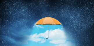 Umbrella accessory in sky against nature background as weather concept